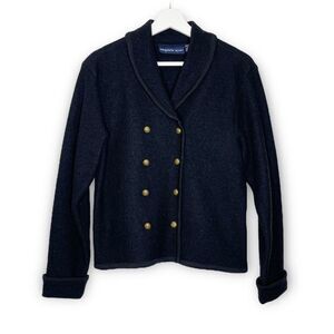 Vintage Eagle Eye Black Button Up Cardigan Sweater Boiled Wool Womens Size Small